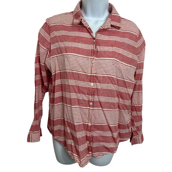 Lilly's Closet Button Front Shirt Sz Medium Red White Striped Long-Sleeve Woven - Picture 7 of 9